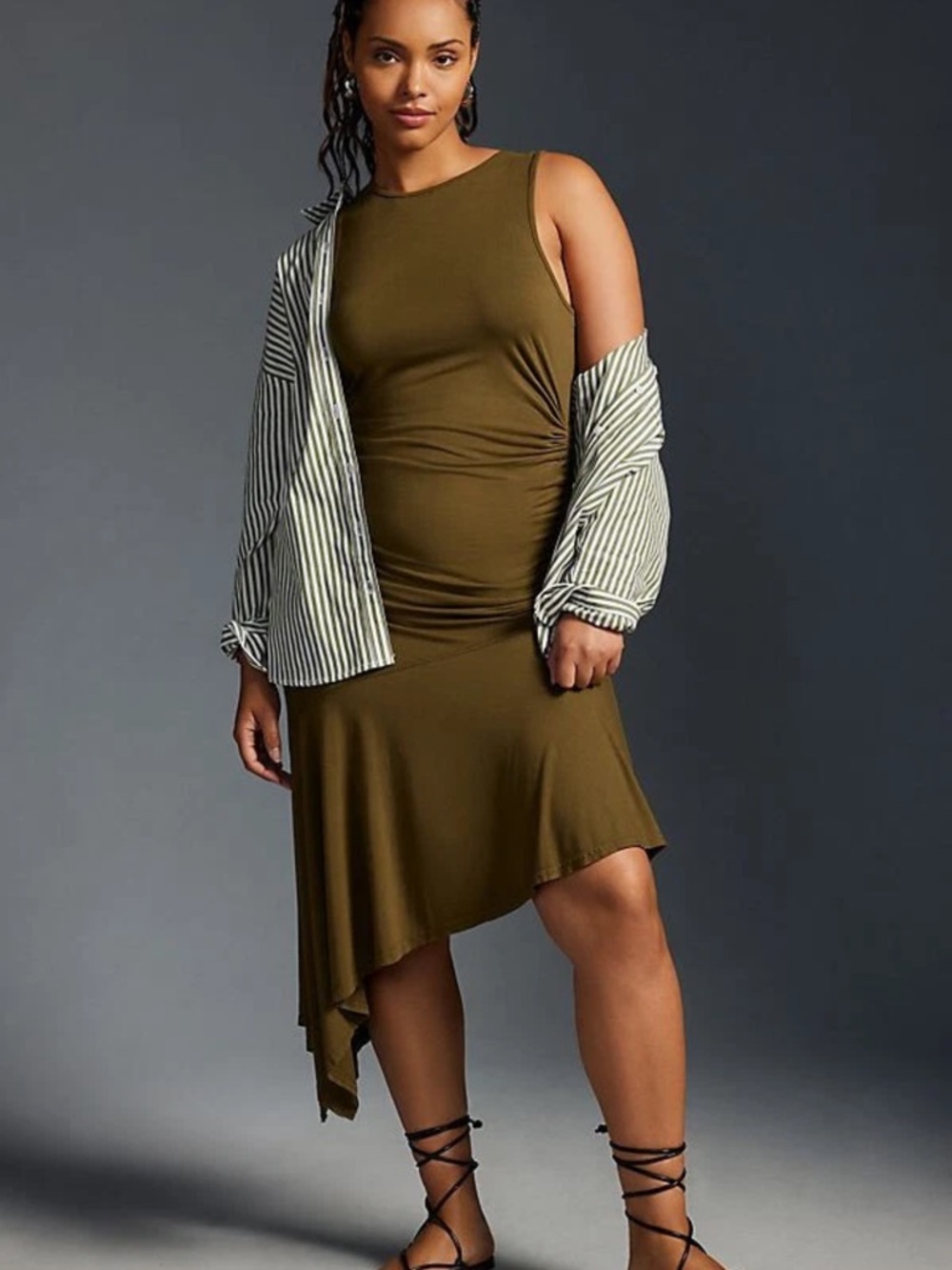 Daily Practice by Anthropologie Sleeveless Side-Ruched Dress Green Size XL